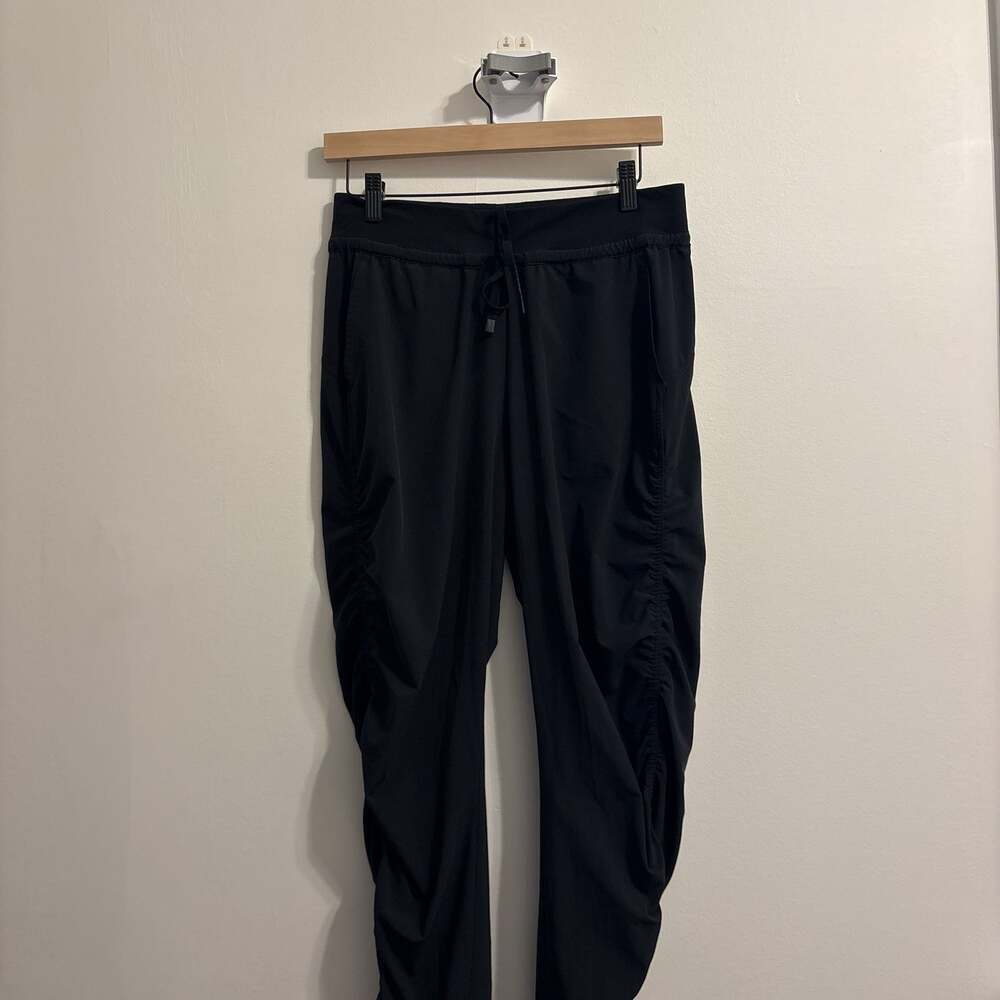 Athleta Attitude Jogger Pants Black Shirred Sides High Waist Size 4/S